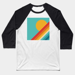 Retro Rainbow Sunset on Pale Blue Background Baseball T-Shirt